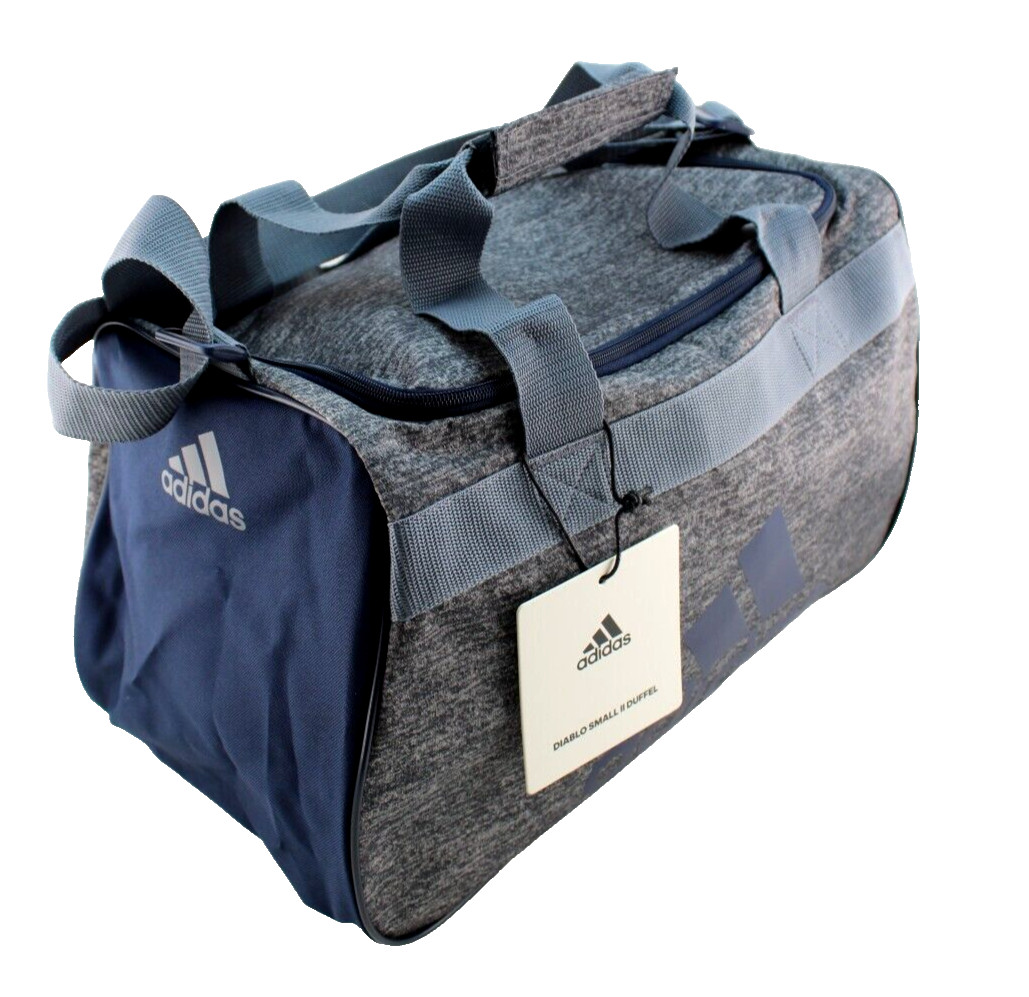 New ADIDAS Diablo II Onix Gray / Navy Blue 18″ x 10″ x 11″ Small Duffle Gym Bag