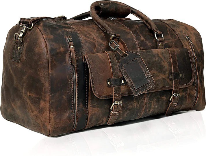 Vintage Buffalo Leather Duffel Bag 28″ Mens Travel Weekend Bag