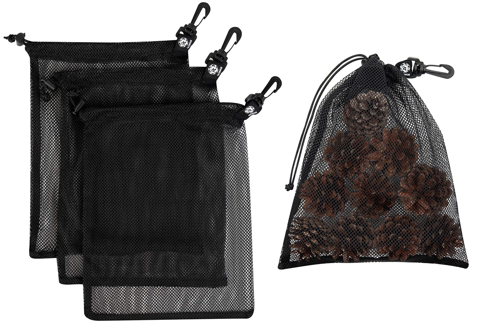 Mesh Bag with Clip and Toggle Closure (Set of 4, Black, 9 x 12 Inch) for Scub…