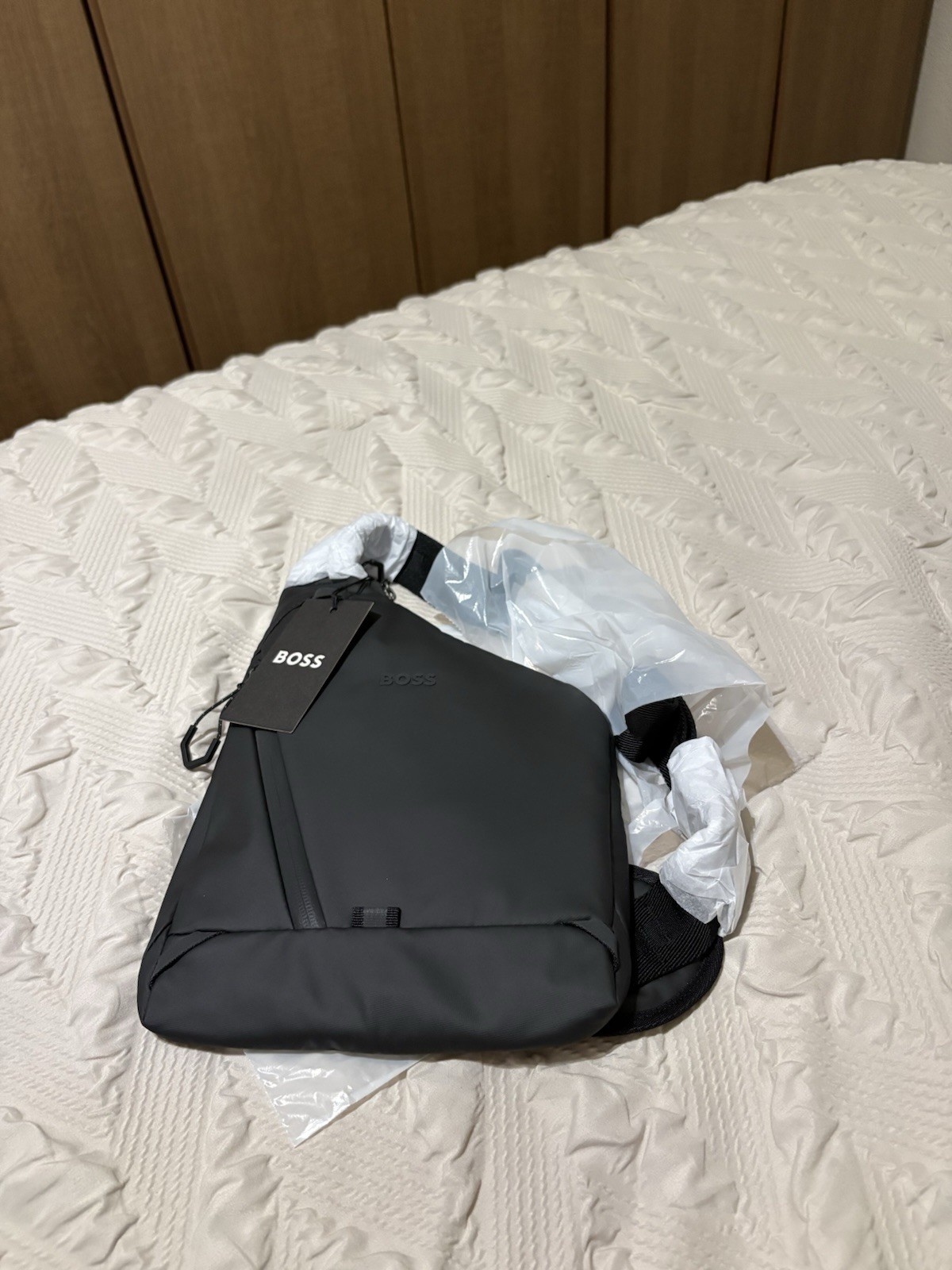 BOSS Men’s Black Backpack Reflective Details Zip Closure Shoulder Strap