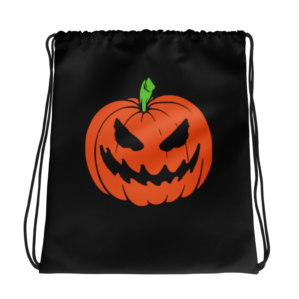 Scary Jack O Lantern Halloween Pumpkin Drawstring Cinch Bag