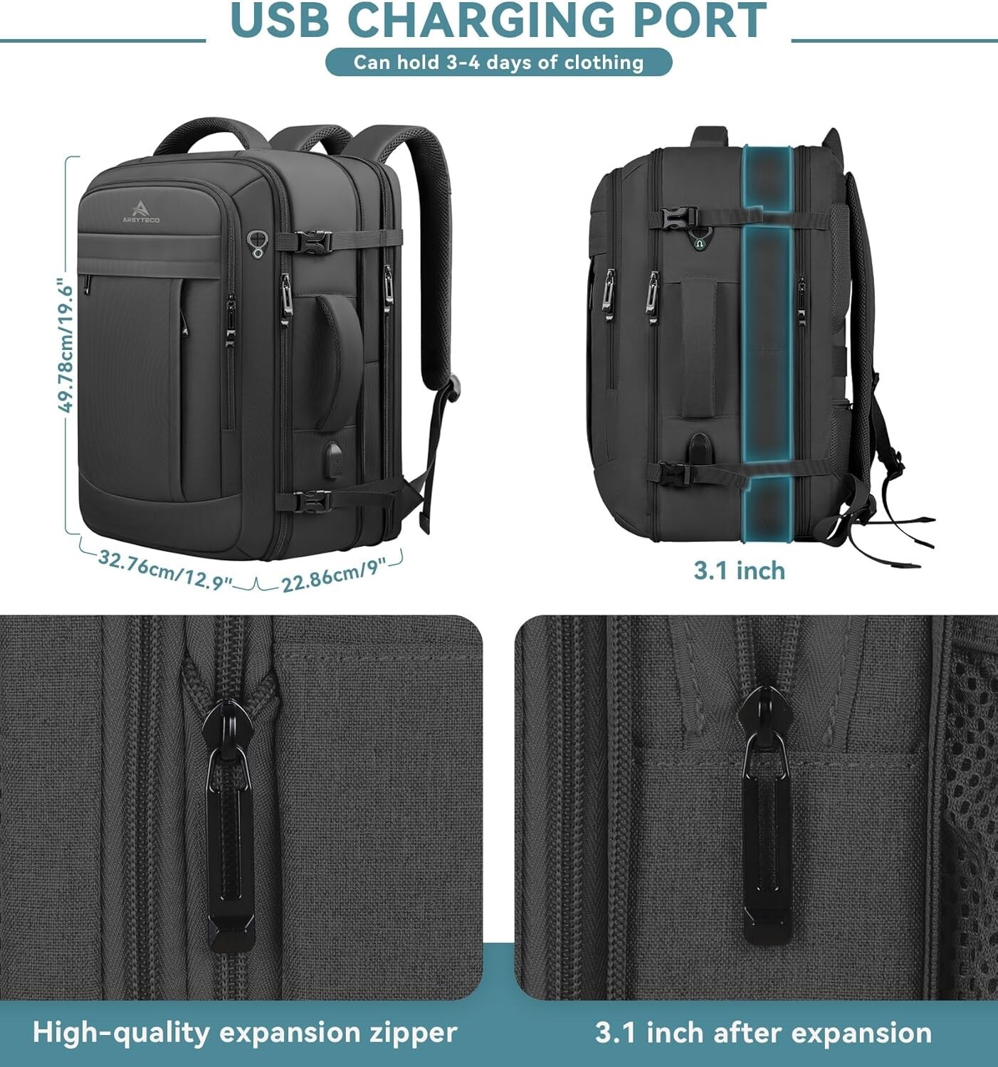 Versatile 50L Laptop Backpack with USB Port – Ideal for Travel and Business