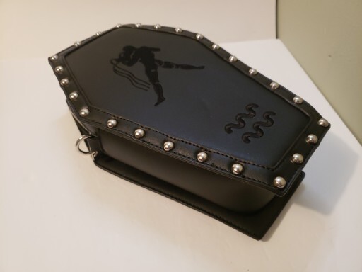 Black Coffin Style Gothic Backpack w/ Embroidered Aquarius Zodiac & Metal Studs