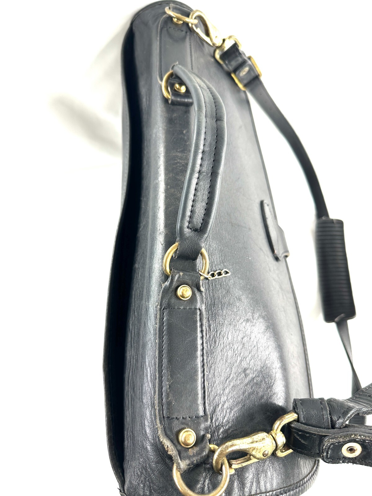 Jack Georges Vintage Turn Lock Flap Black Leather Messenger Bag Briefcase USA