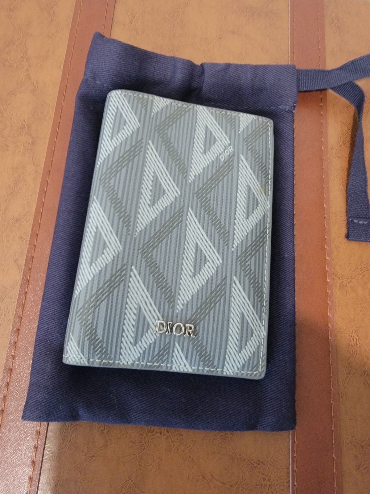 Christian Dior CD Diamond Canvas Pocket Organizer Gray Card Holder Wallet w/ Dus