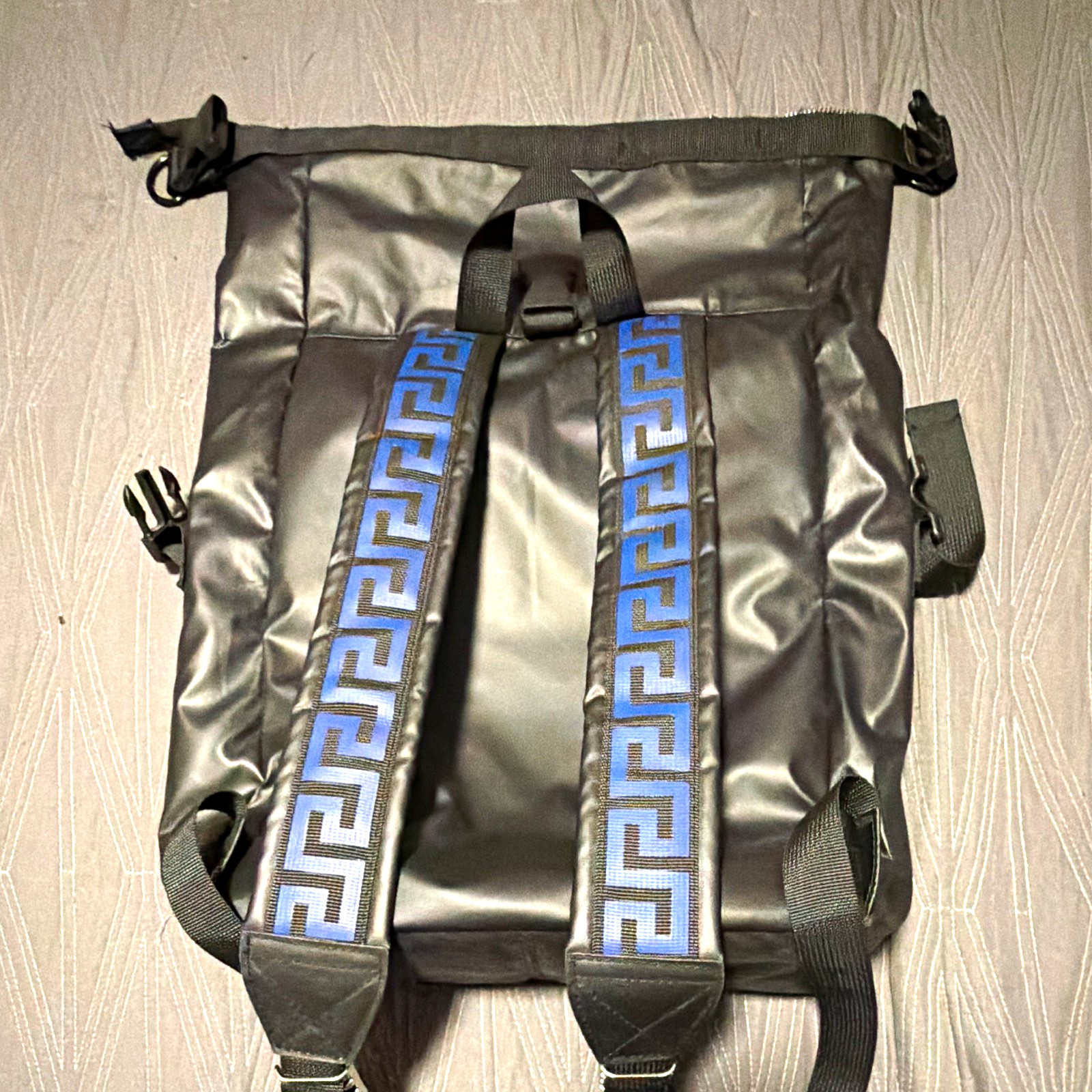 Versace Black Large Backpack Zip Closure Adjustable Strap Inner Pockets
