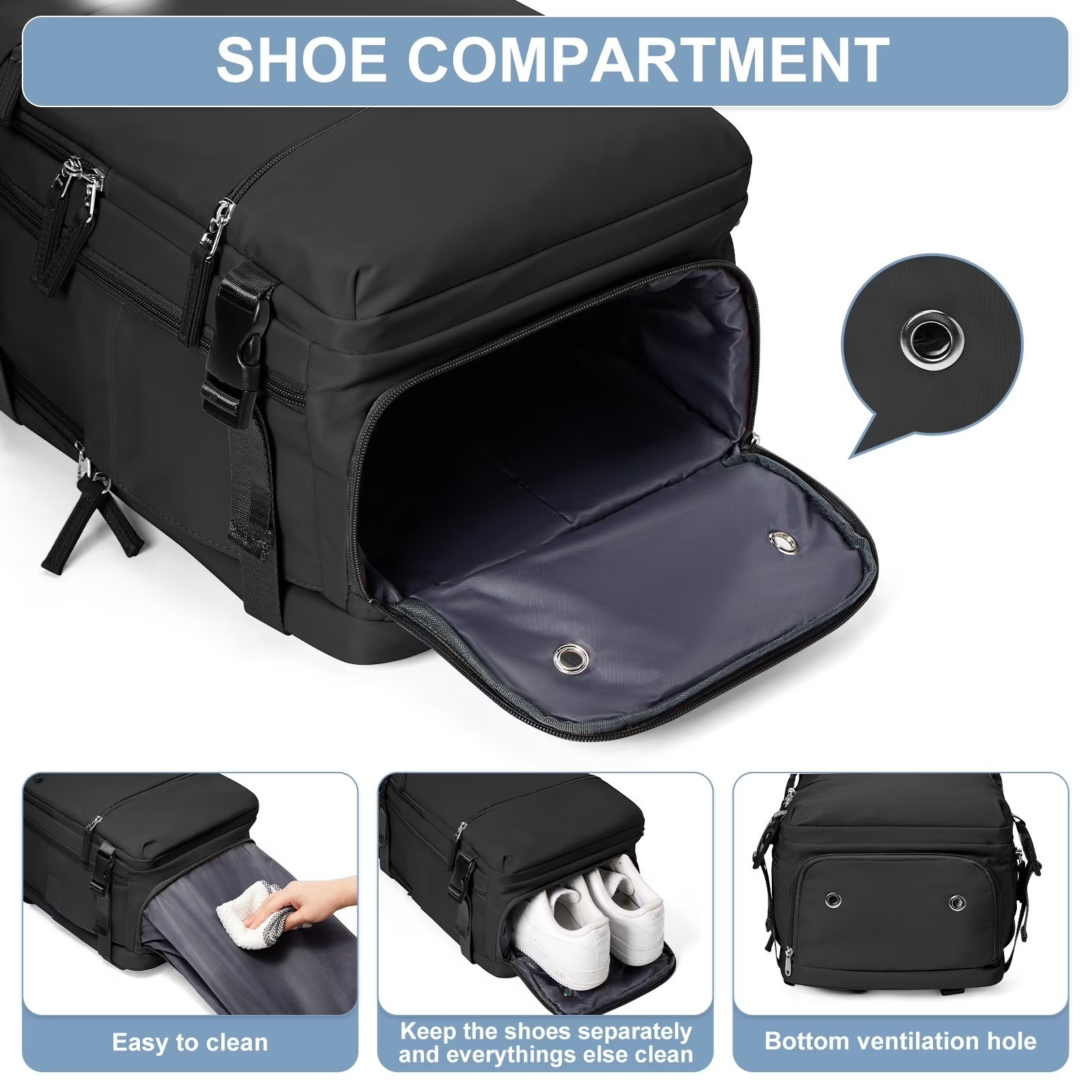 Travel Backpack Simple Durable Carry On Backpack with Shoe Compartment