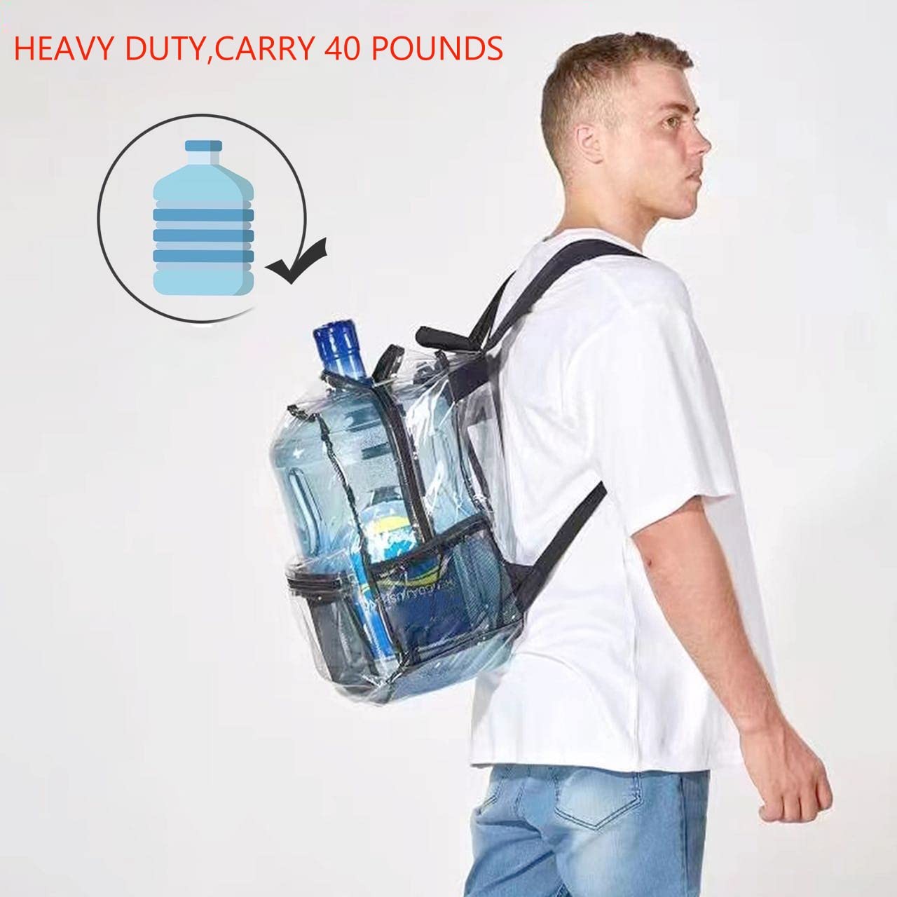 KekeIntl Clear Backpack Heavy Duty PVC Clear Backpack, 40lbsBlack