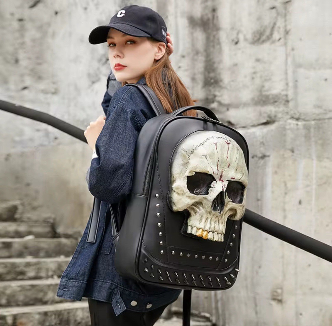 3D Skull Leather Shoulder Backpacks Men Women Luxury Fashion Travel College Bags