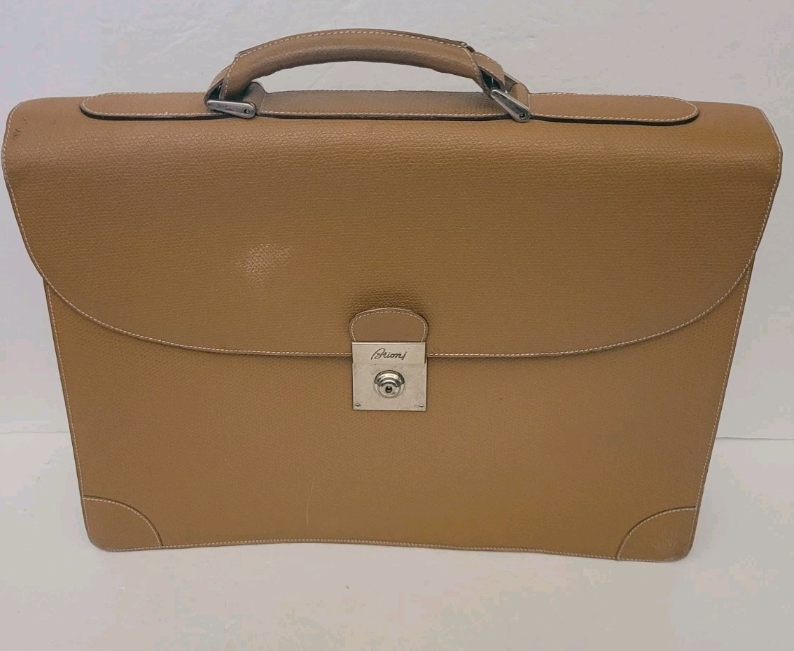Brioni Light Brown Leather Briefcase/Document Case