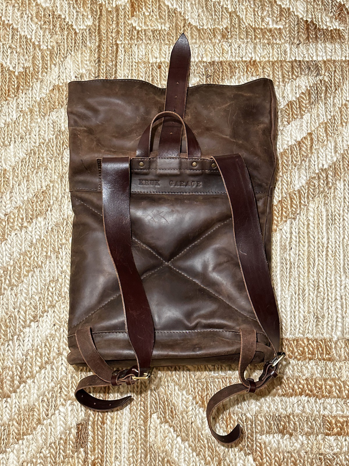 Leather backpack Computer Roll top backpack Minimalist by Kruk Garage LARGE SIZE