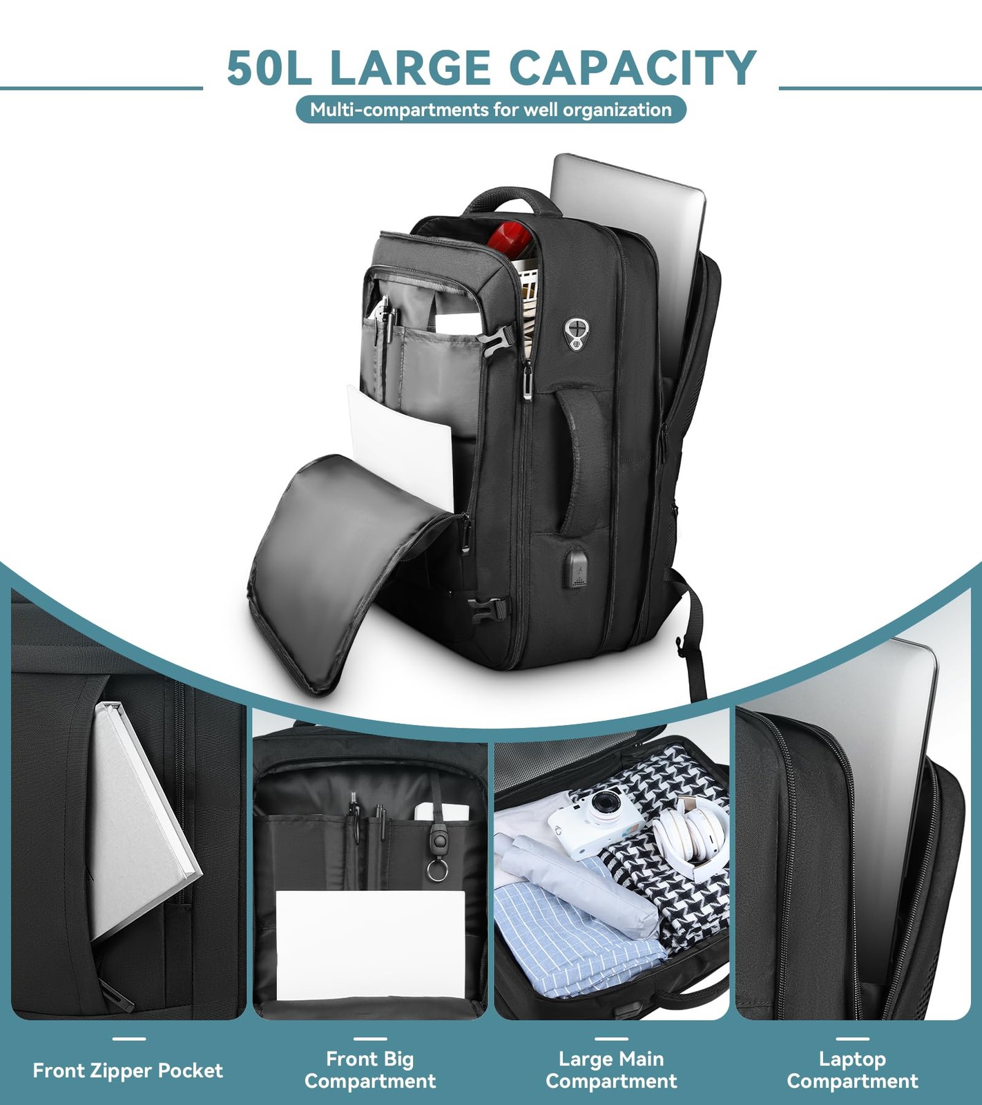 Travel Backpack, 50L Expandable Extra Large Laptop Backpack, Carry On Backpac…