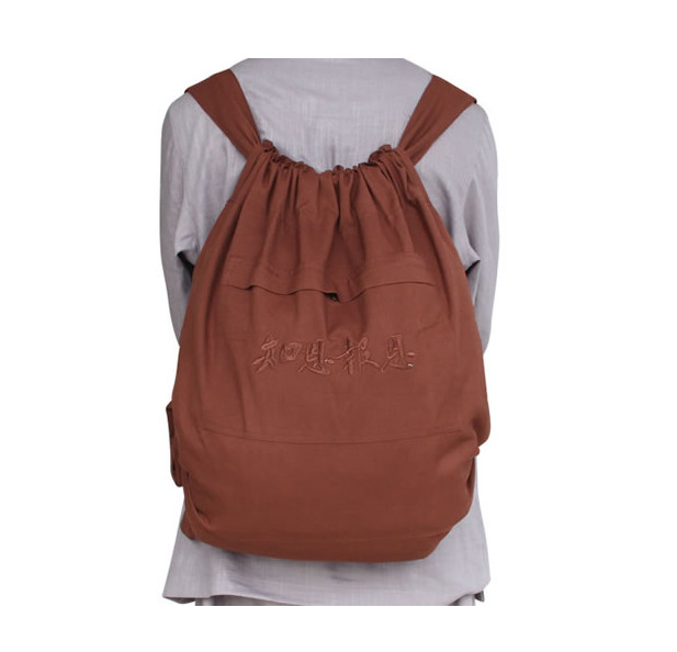 China Buddhism Supplies Kung Fu Monk Embroidered Canvas Lohan Bag Monk Backpack