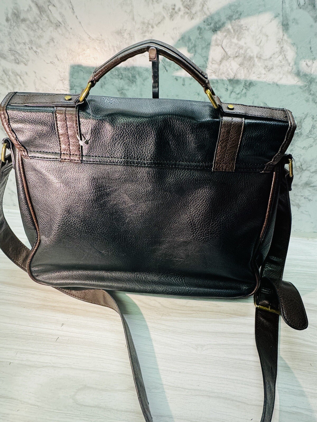 Aldo Magnetic and Zipper Black & Brown Pocketed Messenger Bag Limited Edition.