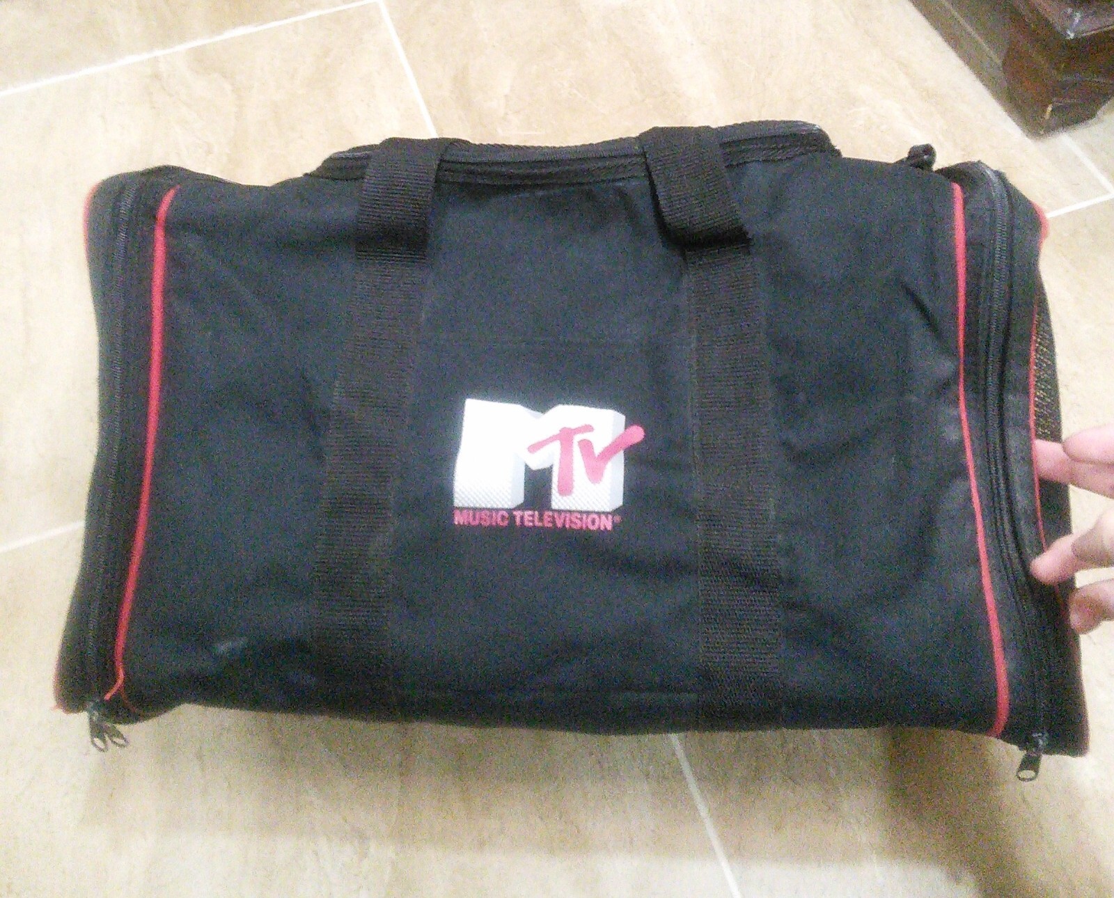 Vintage 90s MTV Music Television Duffle Bag Carry Luggage Black Gym