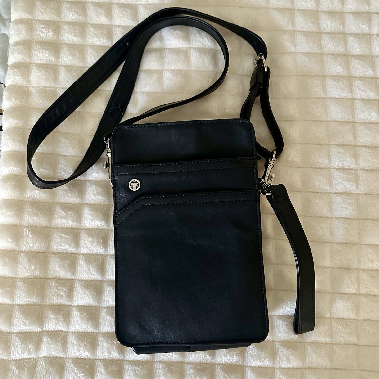 Offermann Men 2-Way Shoulder Bag Crossbody Blk Leather Adjustable Strap Germany