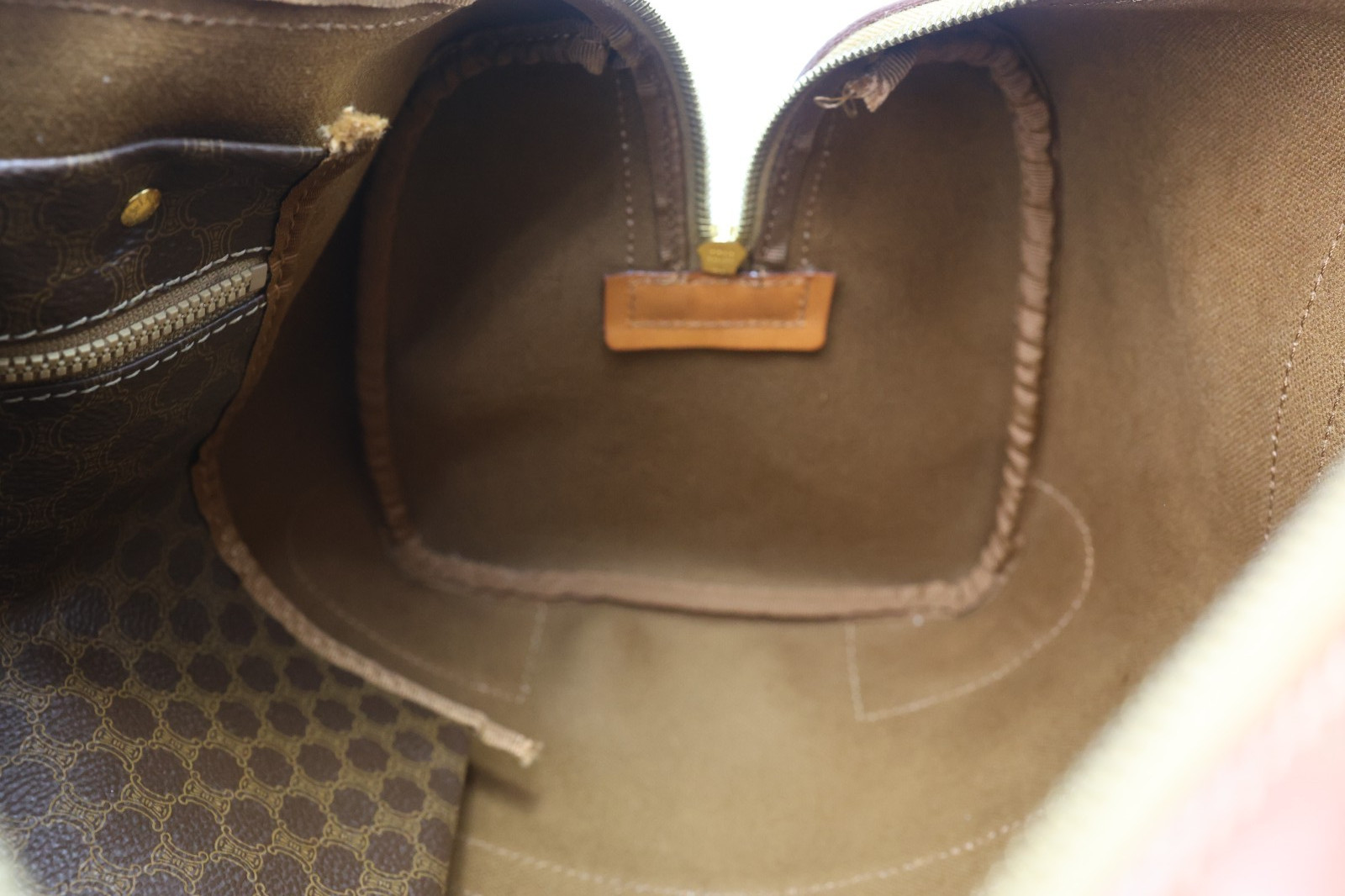 Authentic CELINE Macadam Boston Bag 35cm Brown PVC Leather Travel Handbag Vintag