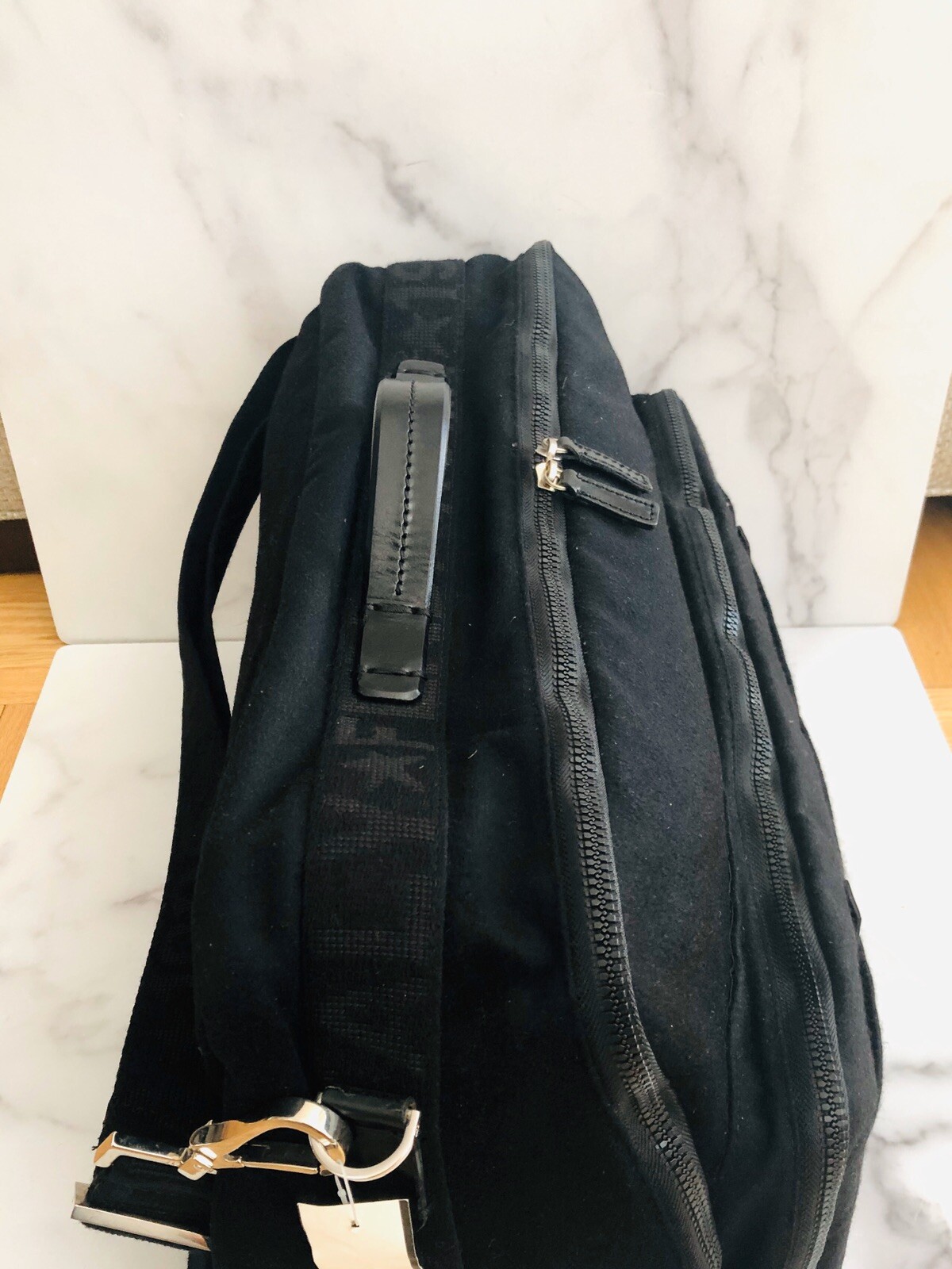FENDI 100% Black Cashmere Logo Monogram Large Duffle Travel Bag