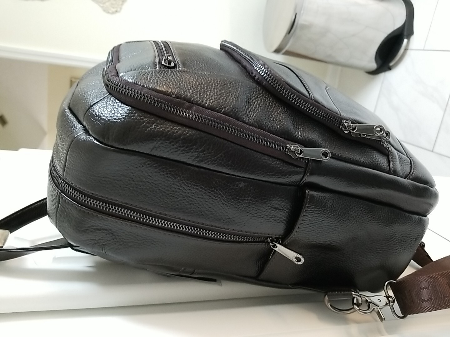 large brand new leather backpack men