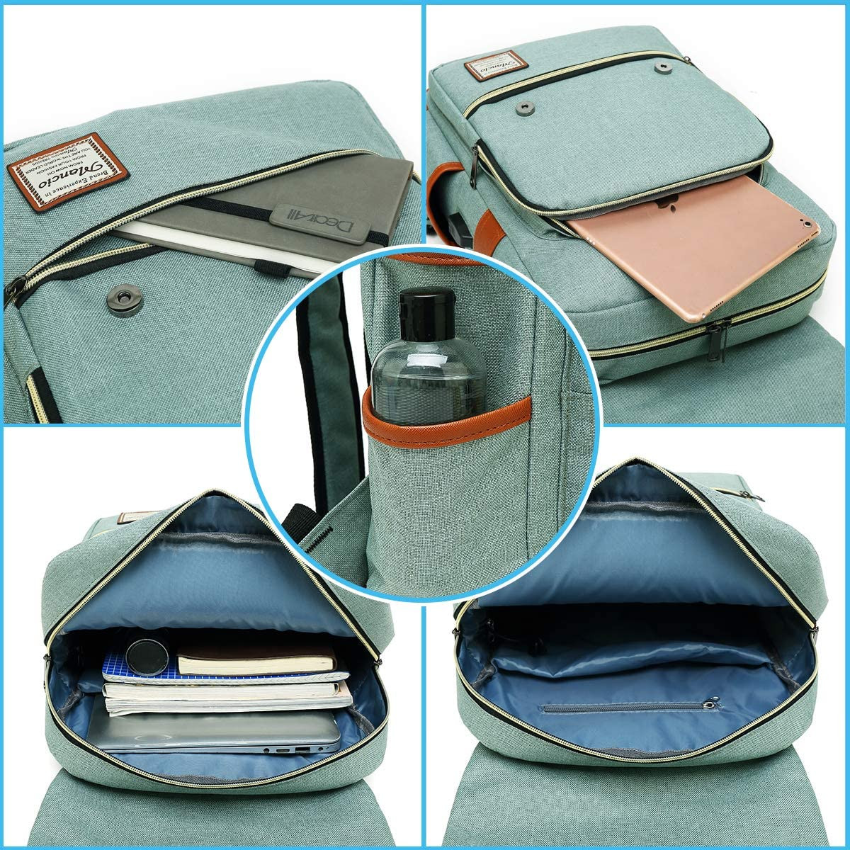 Slim Vintage Laptop Backpack with USB Port for 15.6″ Notebooks – Green