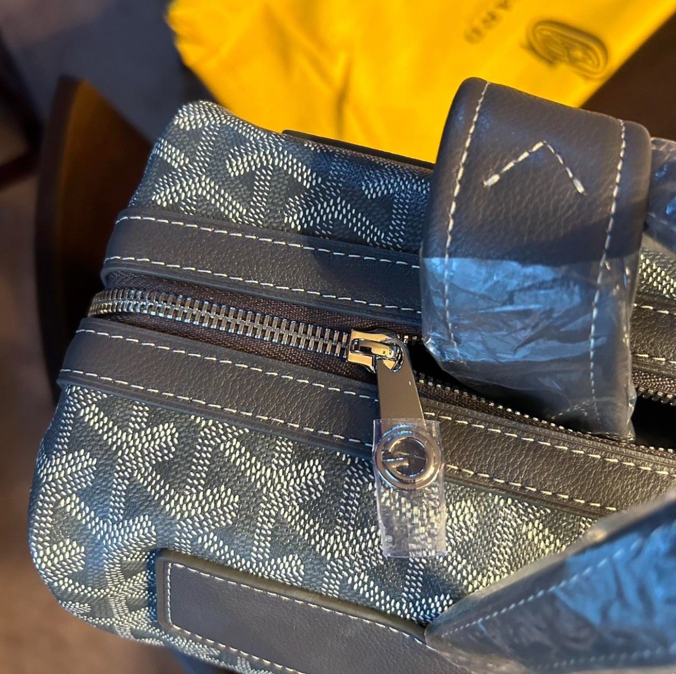 Goyard Green Leather Book Bag with Goyard Print and Zip Back