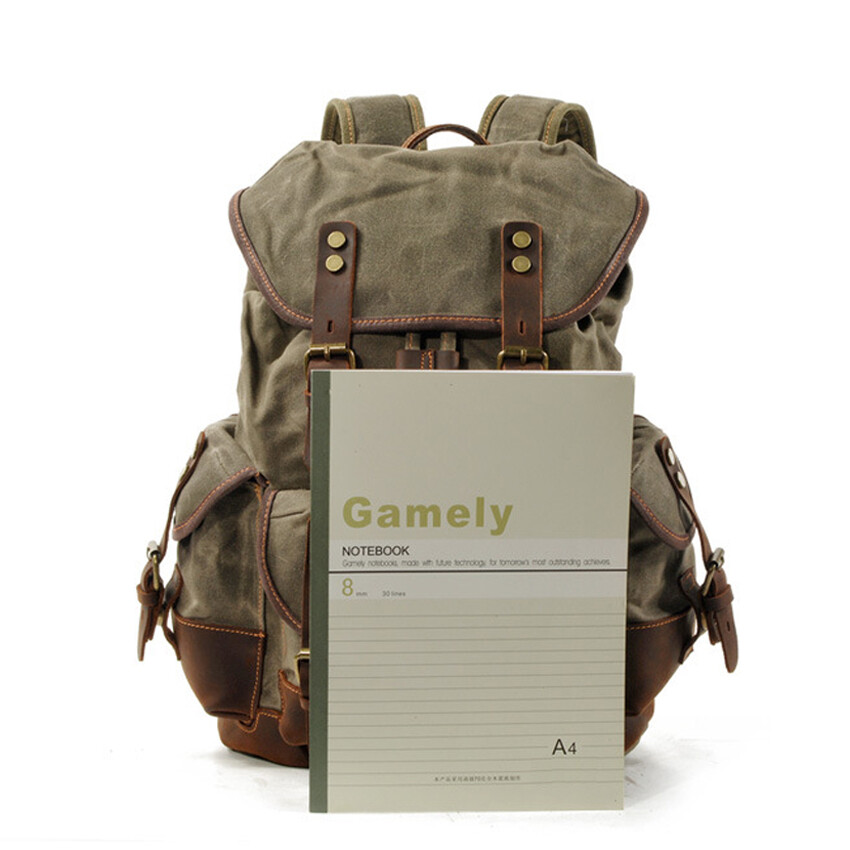 Casual Vintage Canvas Backpack Leather Bags Outdoor Shoulder Rucksack Daypack