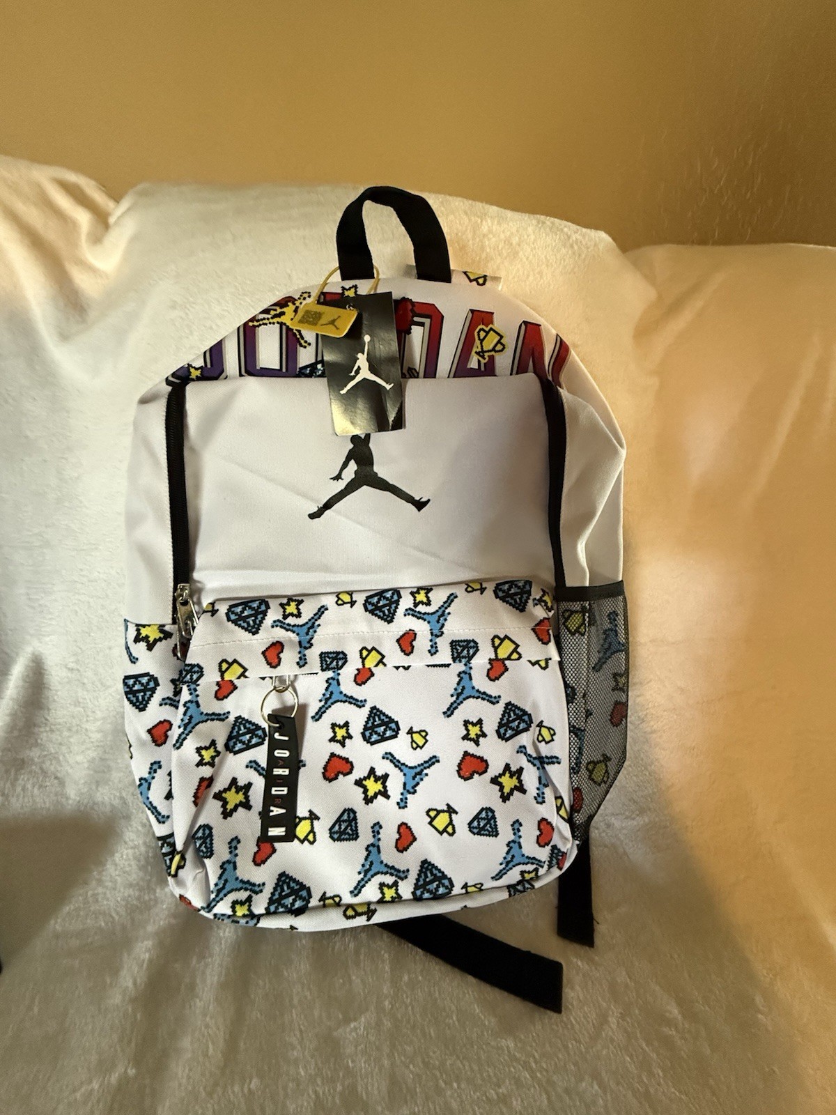 Jordan Jumpman Graphic Print Backpack White/Multicolor/Black Medium Zip