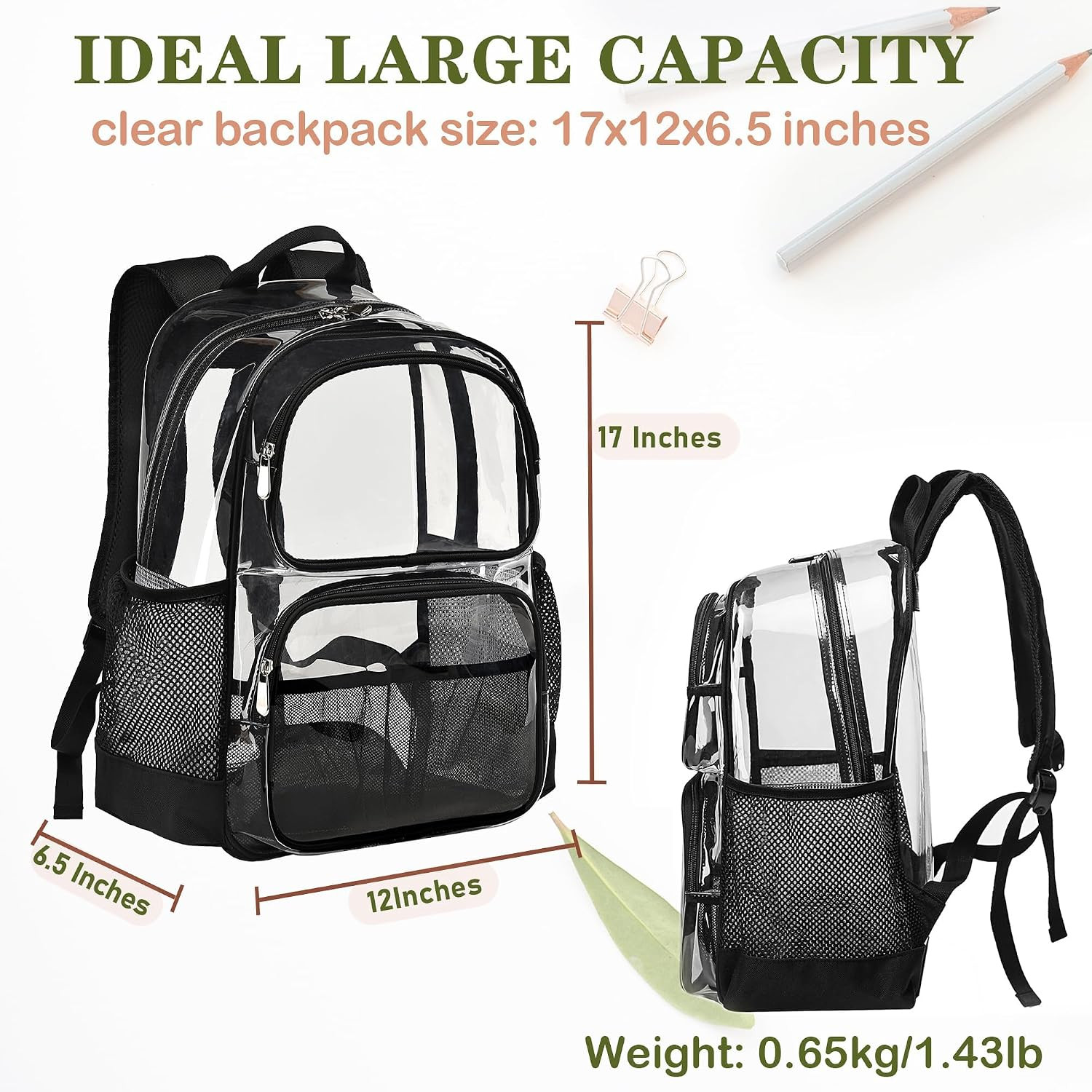 Clear Backpack Heavy Duty,17” Transparent Bag See through Backpack for College