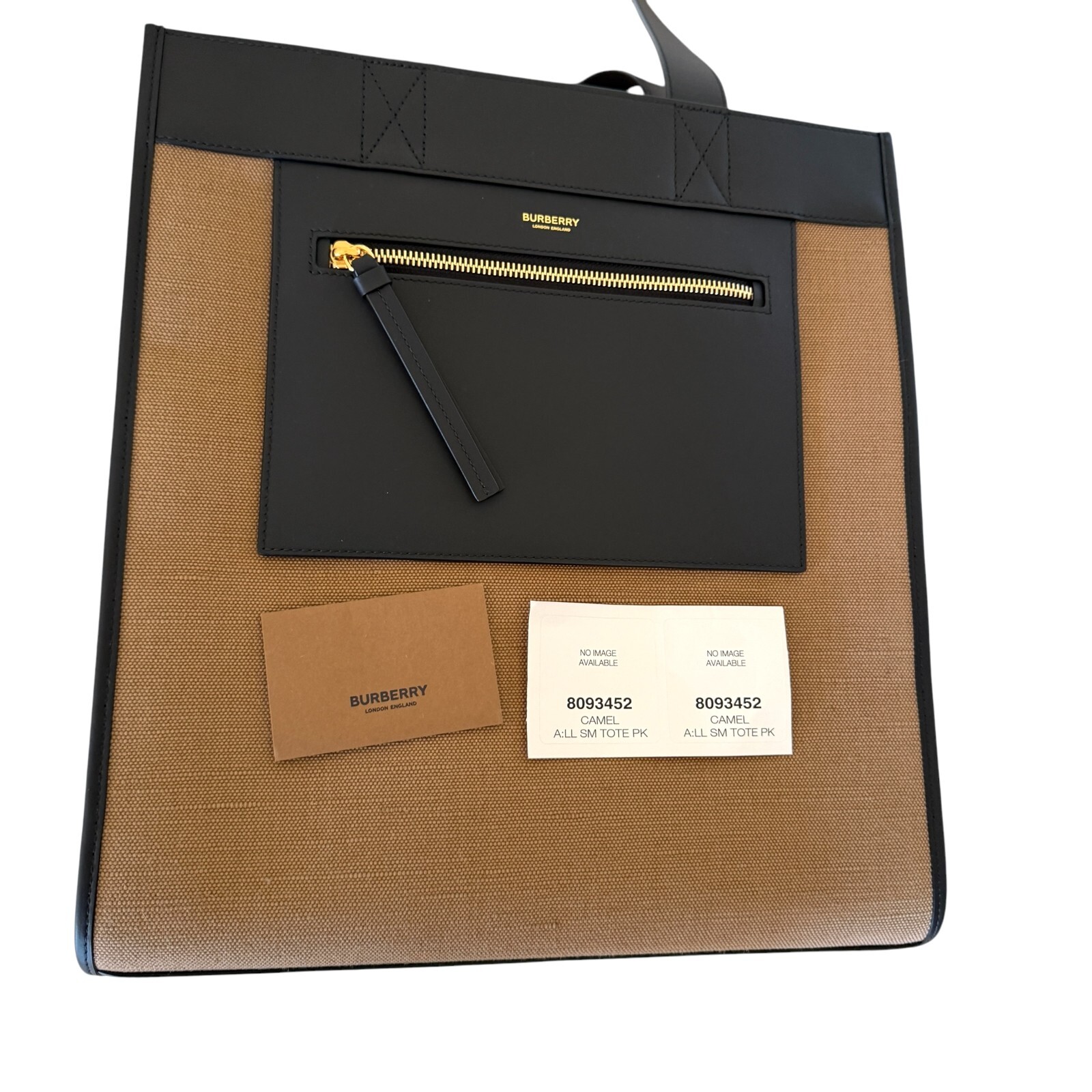 Burberry Camel Fabric and Black leather Medium Tote Bag, 8093452