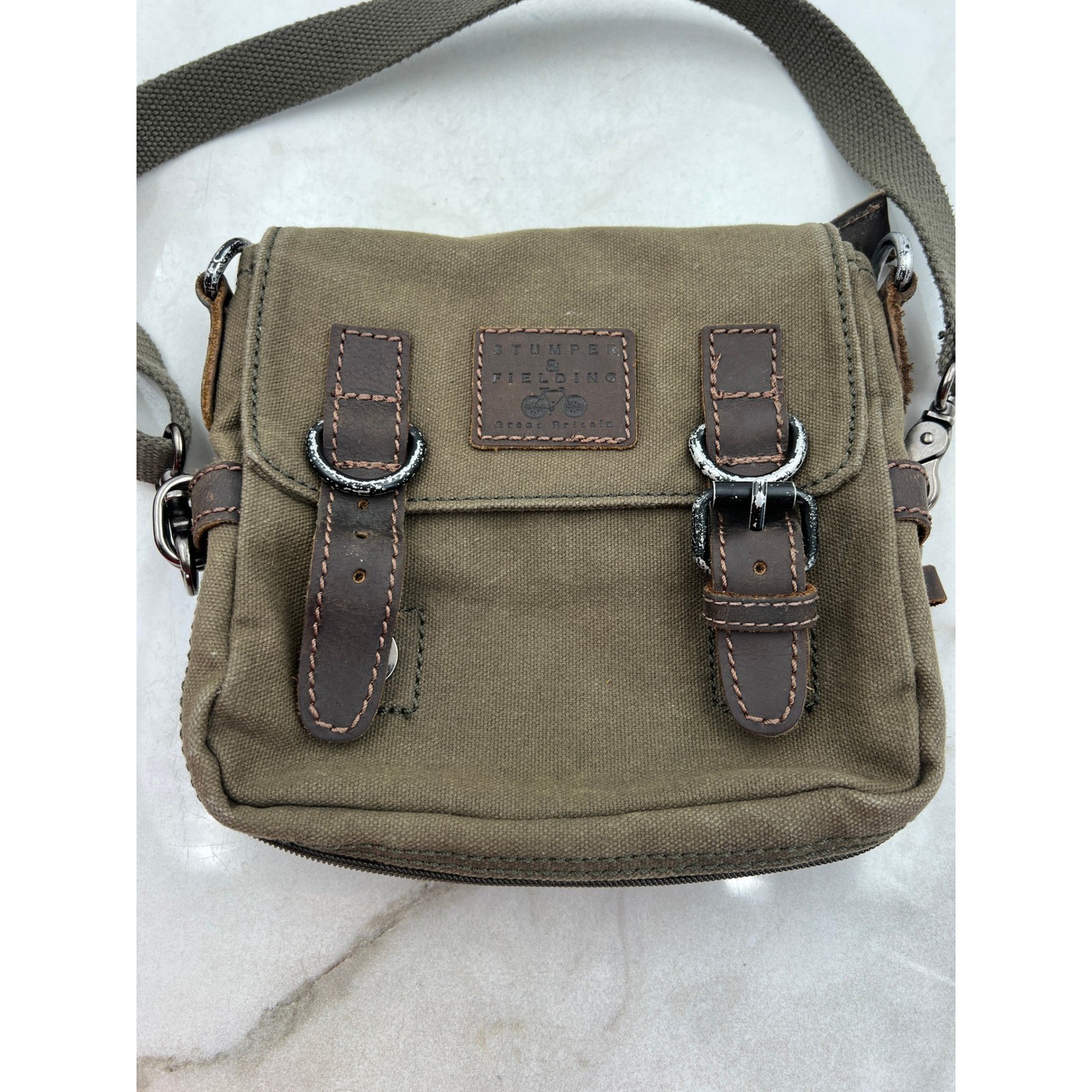 Stumper & Fielding Canvas Messenger Bag Crossbody Brown Leather Great Britain