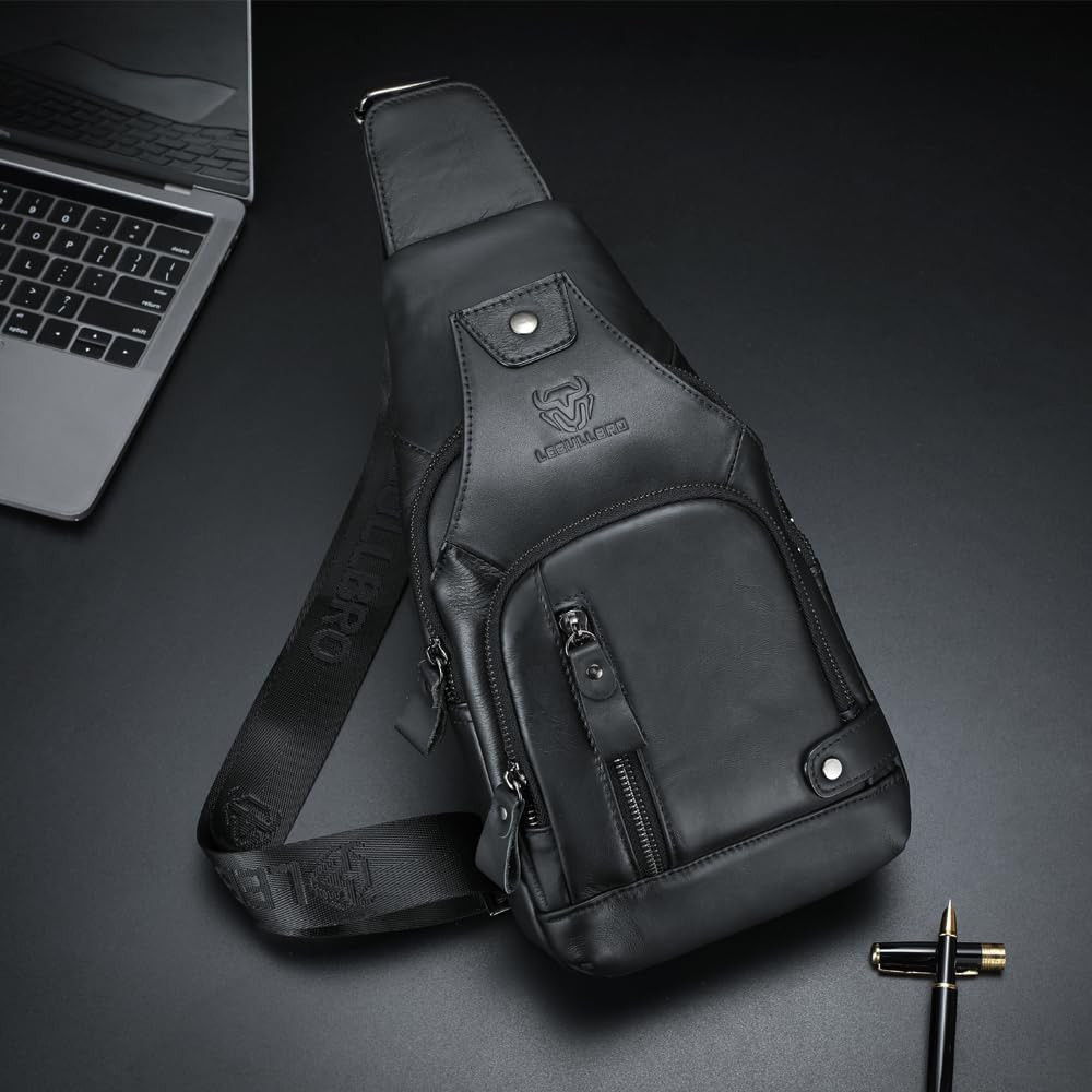 Sling Bag for Men Genuine Leather Chest Bag Crossbody Backpack Travel Hiking Out