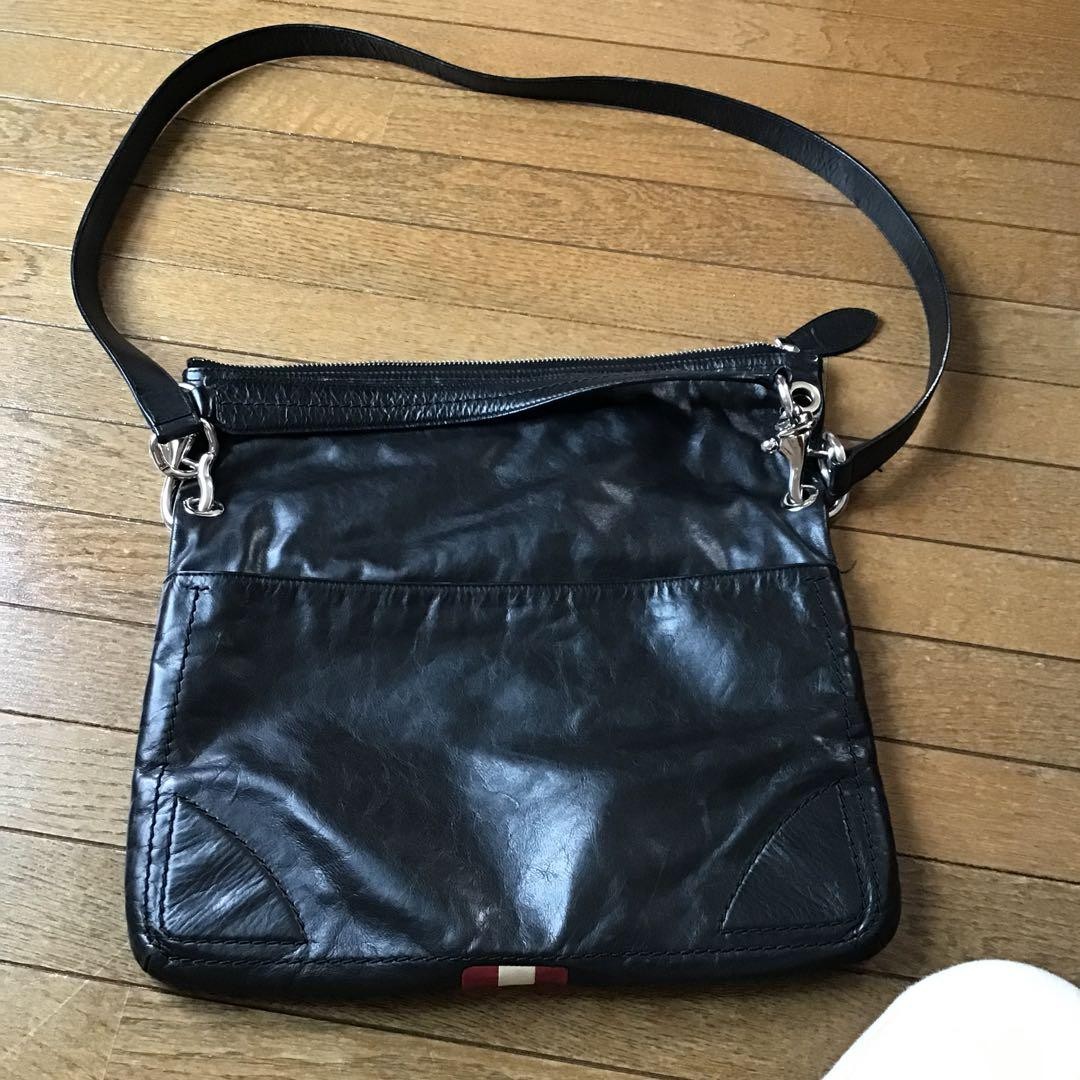 Bally Men’s Black Leather Shoulder Bag Square Silver hardware Size 34x34cm