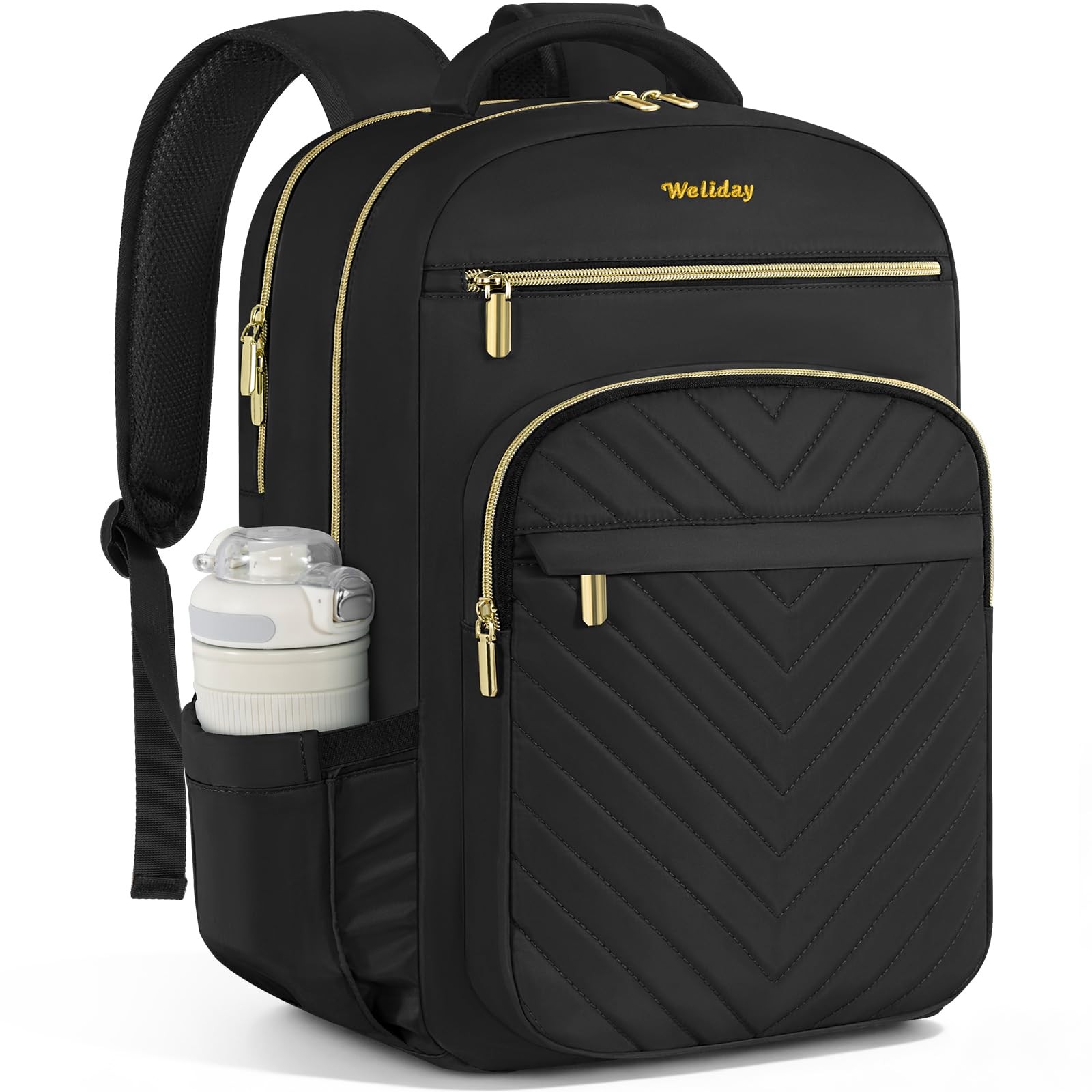 Black 15.6 Inch Laptop Backpack For Women Water Resistant Work 16 Pockets