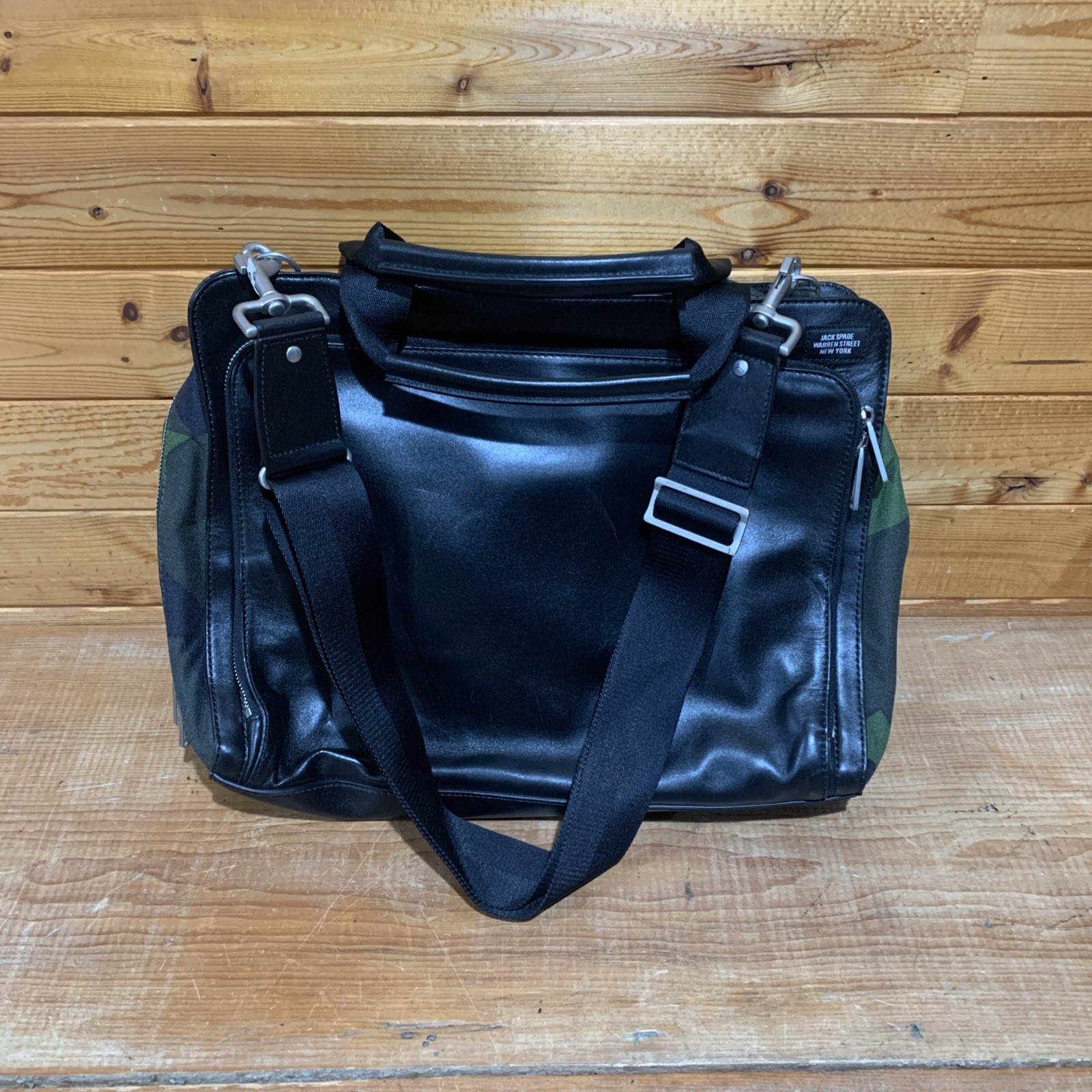 Jack Spade Camo & Leather Split Brief Briefcase