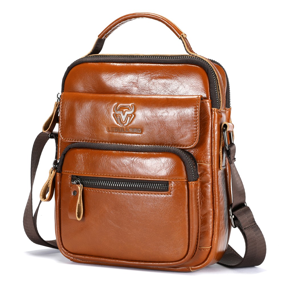 Men’s Genuine Leather Crossbody Bag Small Shoulder Messenger Bag for Work Travel