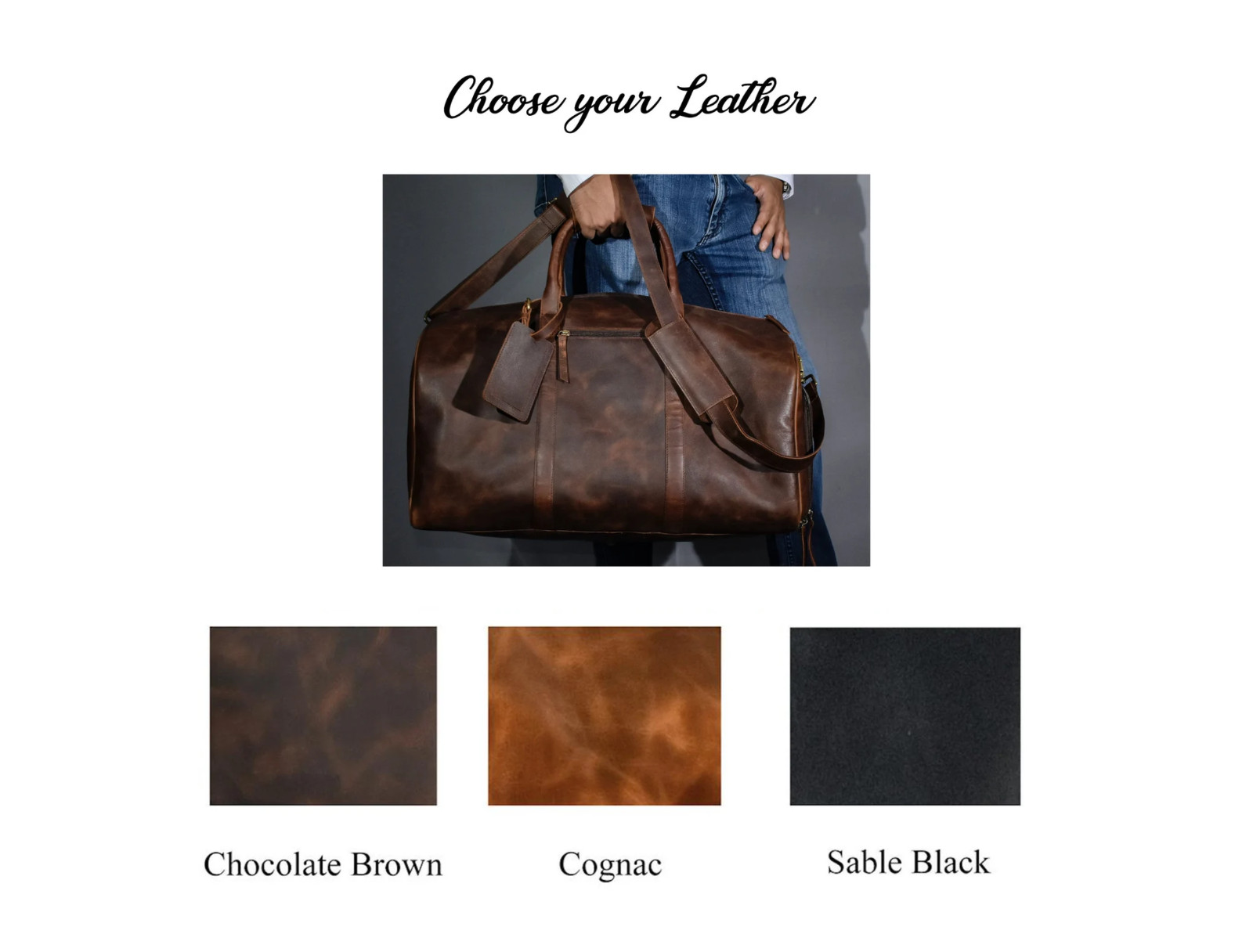 Full Grain Leather Duffle Bag Men Weekender Travel Gym Overnight Holdall