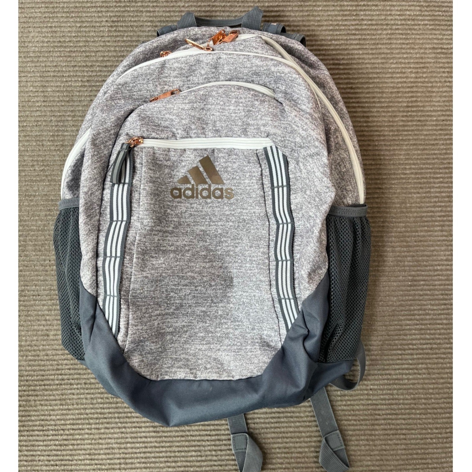 Adidas Prime Backpack Grey Heather Rose Gold Zipper LoadSpring Straps School Bag