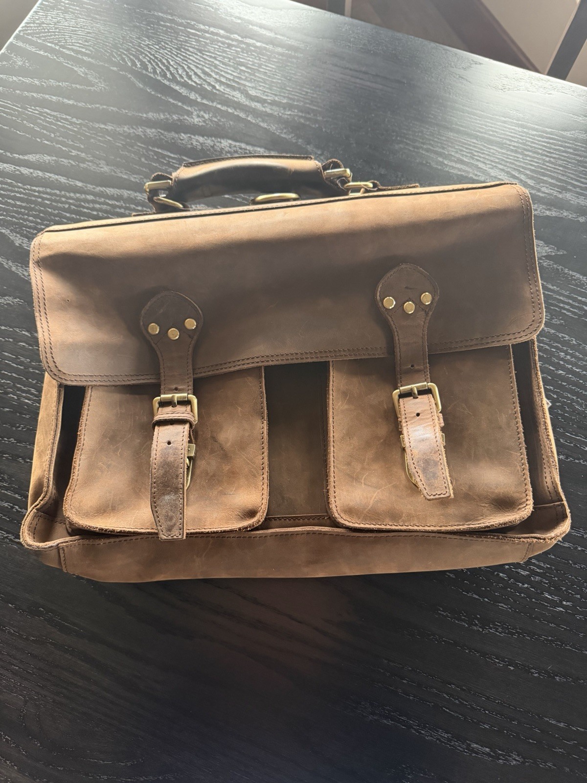 Vincenzo Italian Leather Briefcase Satchel Brown Dual Pocket Buckle