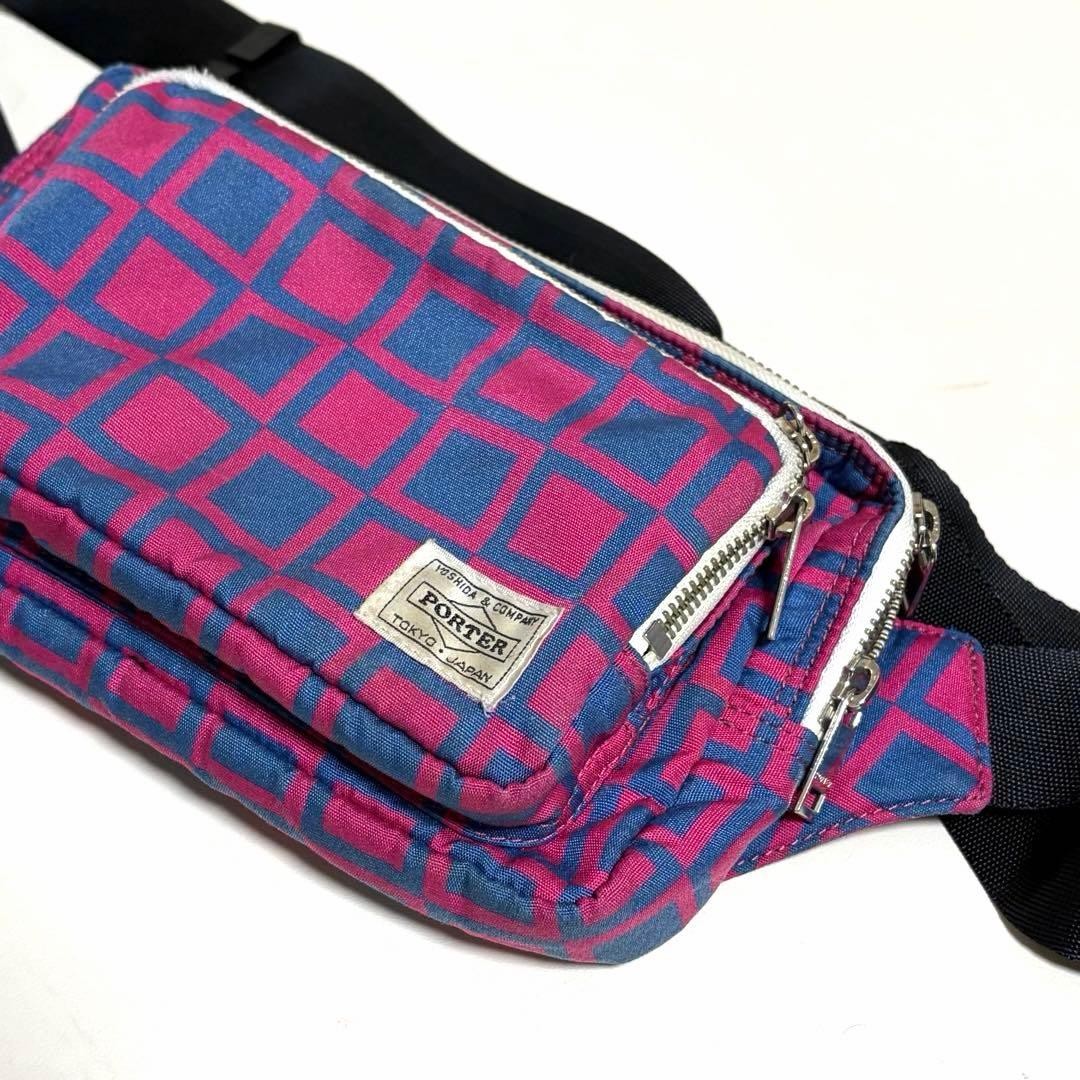 Porter Japanese Traditional Pattern Waist Back Checkered Pink Men Rare yoshida k