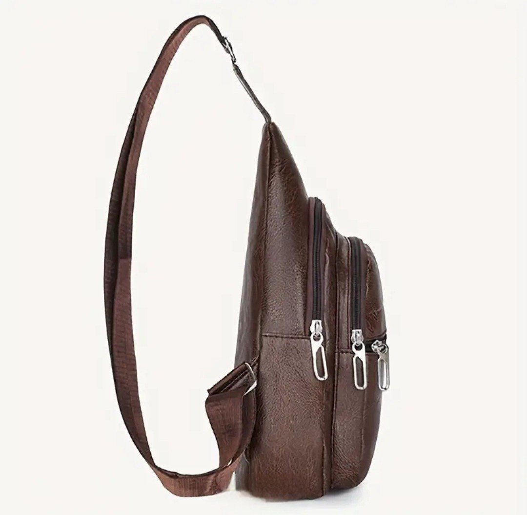 PU Leather Sling Bag – Waterproof Multi-Pocket Crossbody