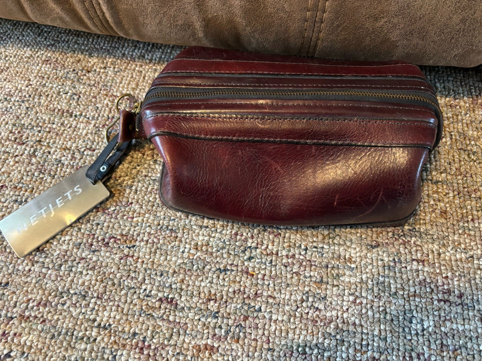 Vintage Bosca UtiliKit Bag Brown Leather Toiletry Travel Kit 10” Men’s Zippered
