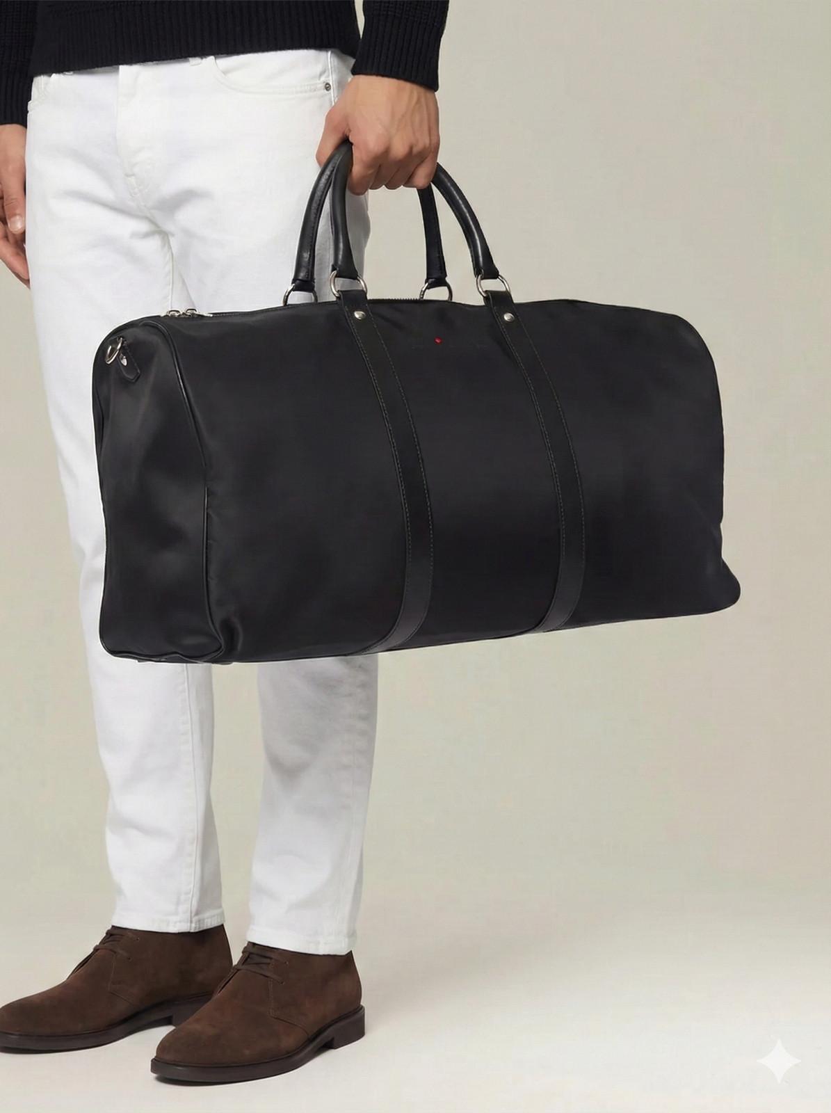KITON Napoli Black Technical Textile Leather Trimmed Gym Duffle Bag NEW