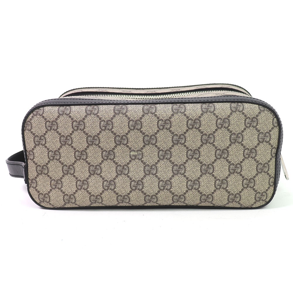 Gucci GG Supreme Canvas Clutch Bag Double Zip Beige Black Pochette