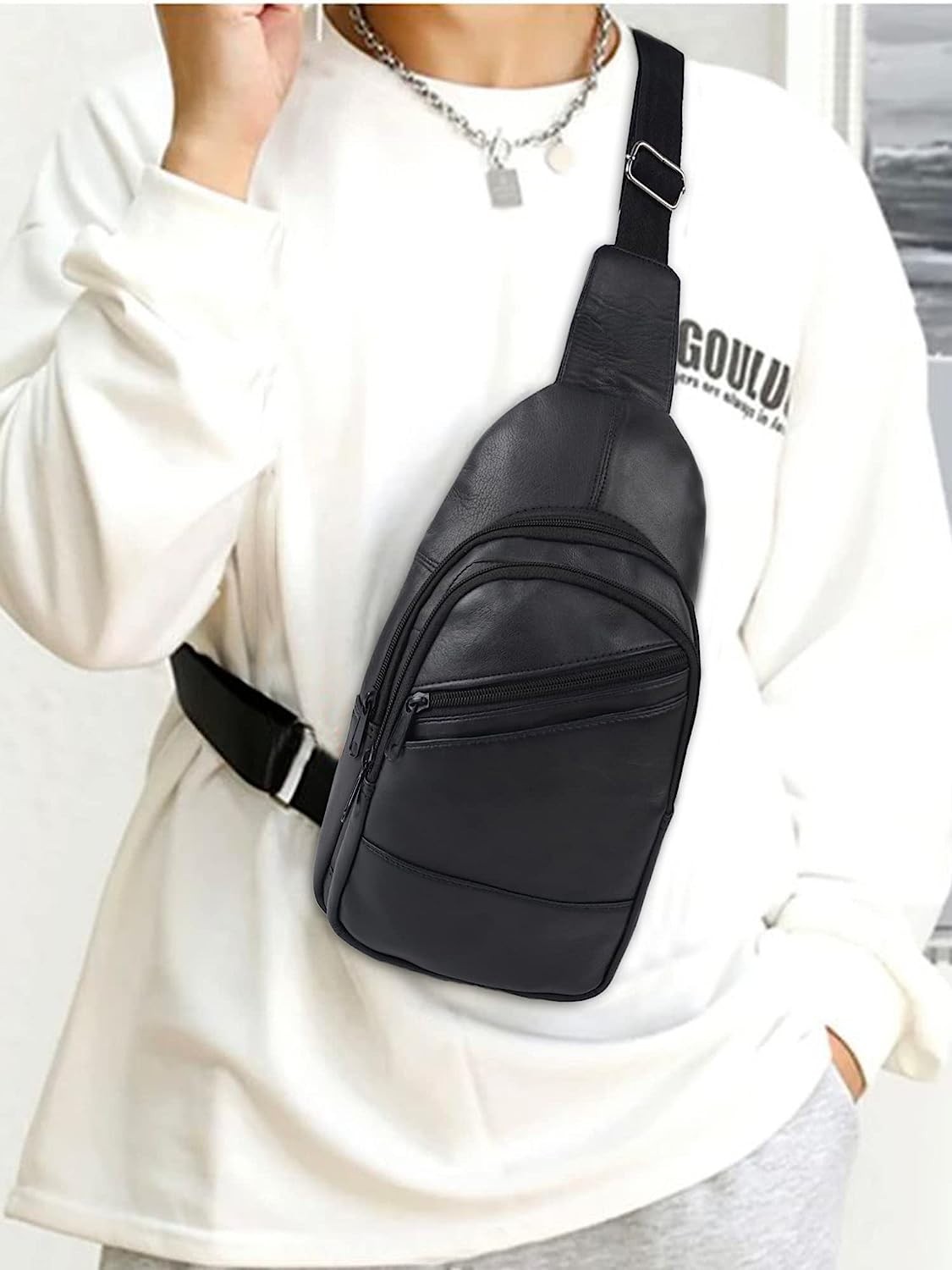 Genuine Leather Crossbody Sling Bag Backpack Shoulder Chest Travel Bag Men Women