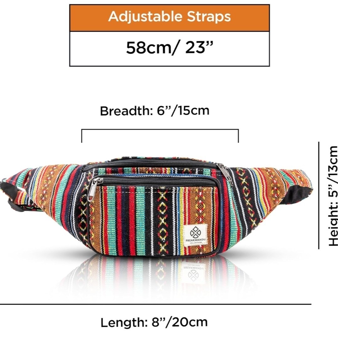 Freakmandu Unisex Hemp Fanny Pack – Hip Waist Bag Money Belt Bag Crossbody