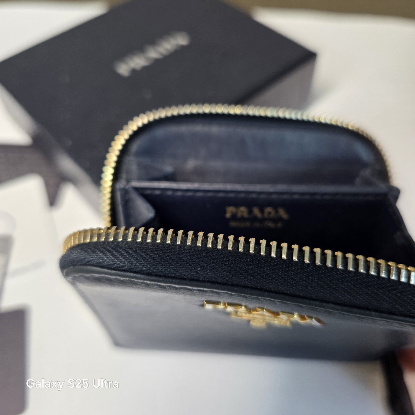 Prada Vitello Move Zip Coin Purse Wallet 1MM268 Baltico Navy Gold HW Full Set
