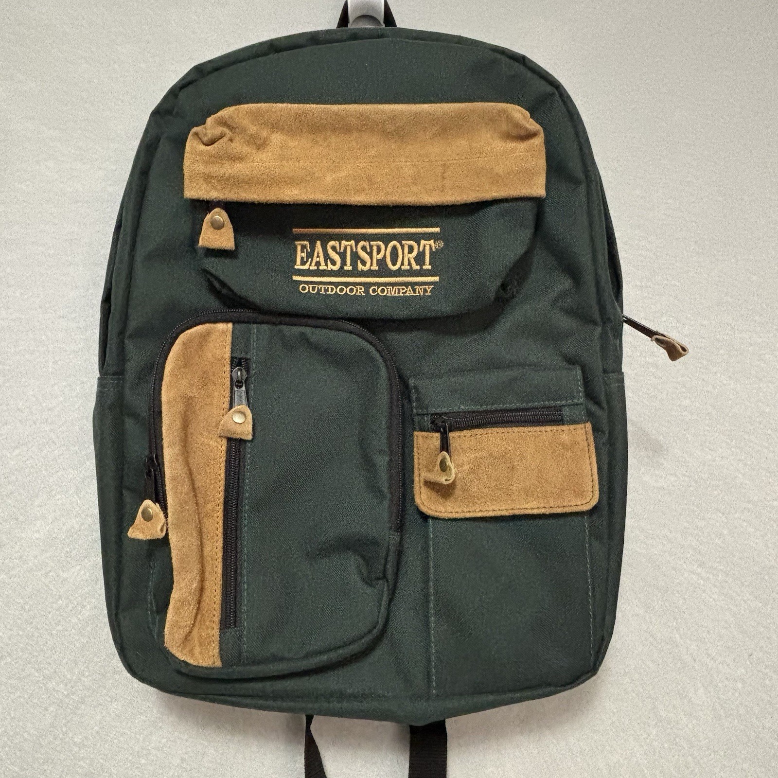 Vintage 90’s Eastport Outdoor Company Green Canvas With Tan Suede Backpack