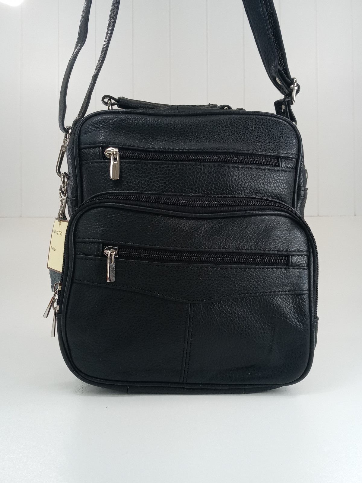Men Leather Crossbody Bag Black Compact & Practical Everyday Use Multi Pockets
