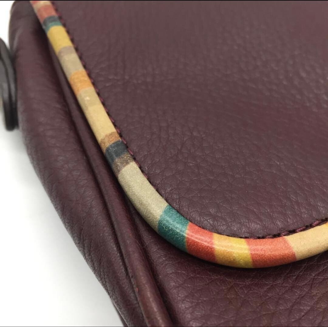 Paul Smith Brown Leather Messenger Bag Gold Logo Striped Trim Flap Unisex