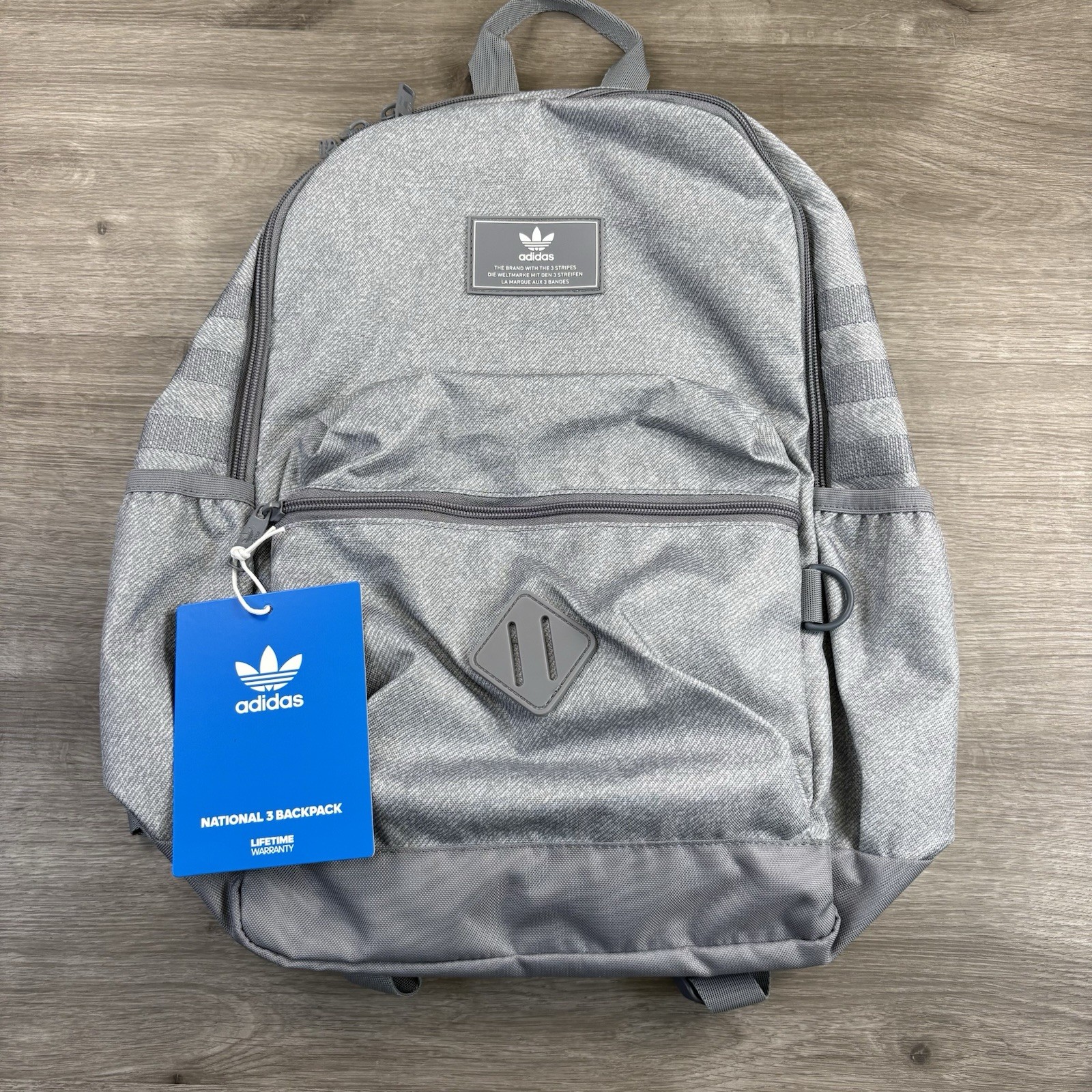 Adidas Originals National 3.0 Backback Twill Grey Tech Wipe Clean School NWT